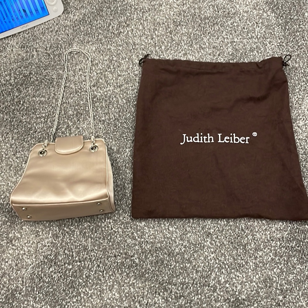 Champagne color Judith Leiber small purse with dust bag